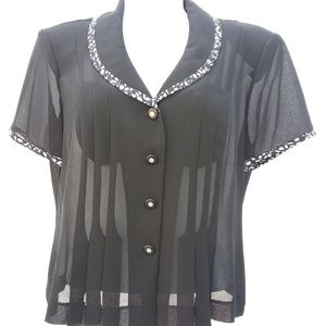 DANNY & NICOLE SHEER BLOUSE BLACK & GREY